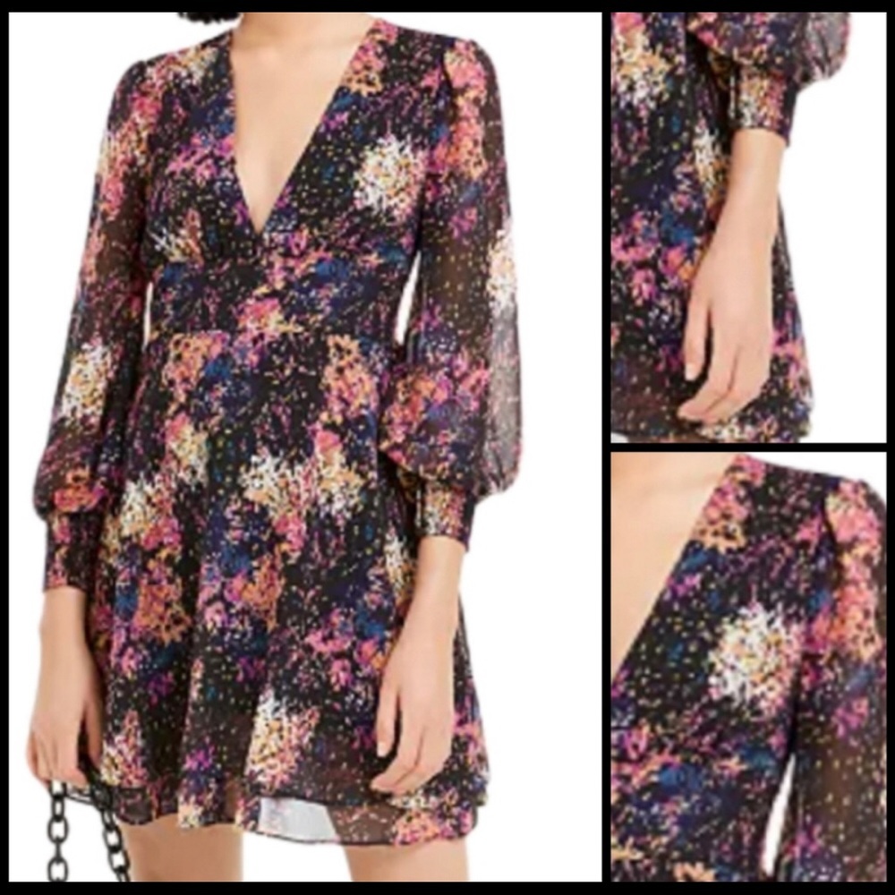 Bar III Confetti Print Blouson Sleeve Dress
